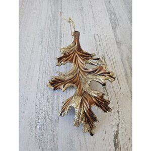 Glitter maple leaf golden gold ornament fall Xmas tree unique